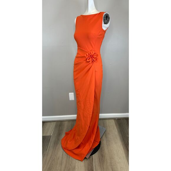 Chiara Boni La Petite Robe Glenaly Floral-Appliquéd Jersey Gown In Tangerine Siz - Picture 6 of 10